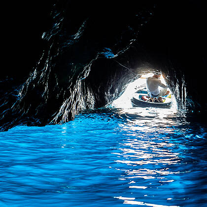 Photos of the Blue Grotto and the sea surrounding Capri